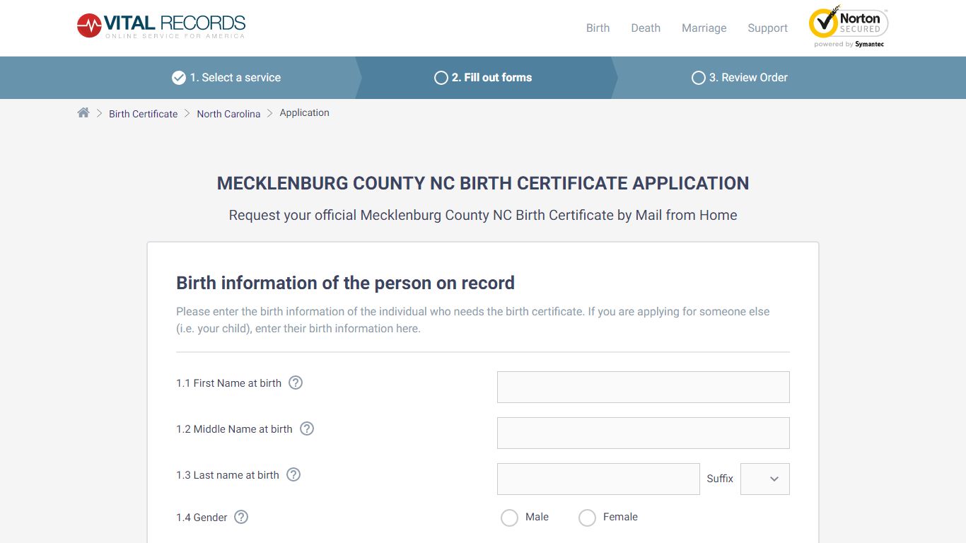 Mecklenburg County NC Birth Certificate Application - Vital Records Online