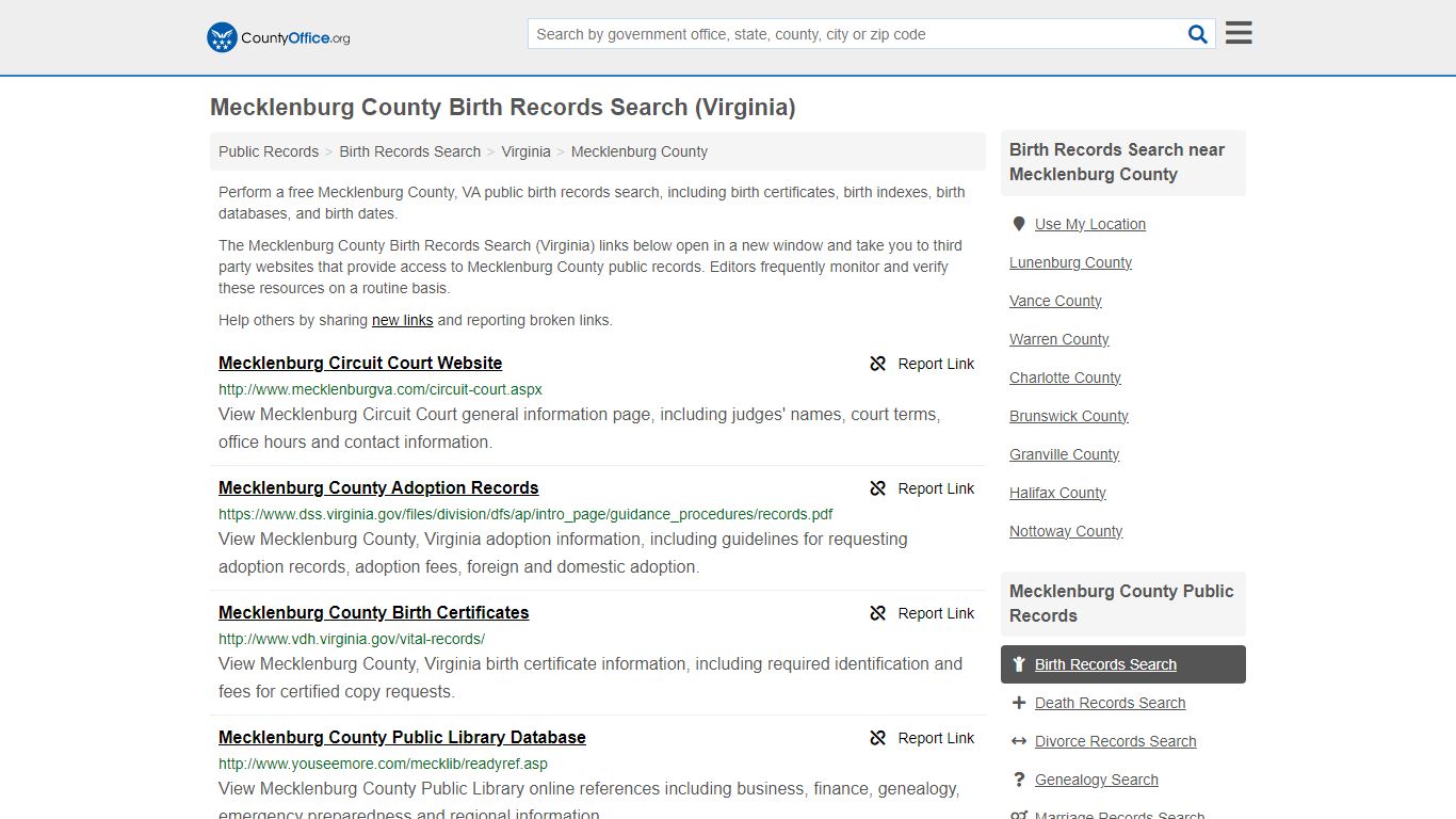 Birth Records Search - Mecklenburg County, VA (Birth Certificates ...